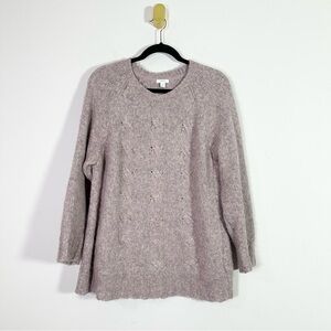 J. Jill PureJill Marled Mauve Purple Crewneck Cable Knit Wool Blend Sweater